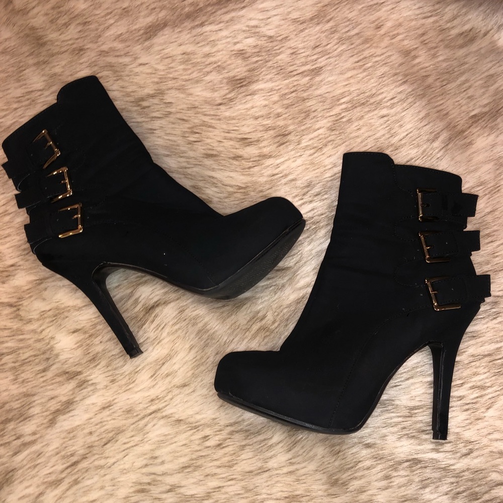 Madeline Buckled Suede Heels